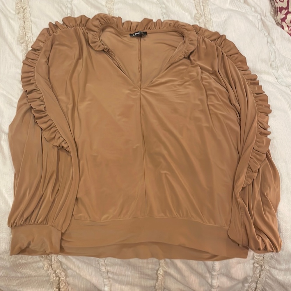 Salmon ruffled long sleeve cropped top from Express.